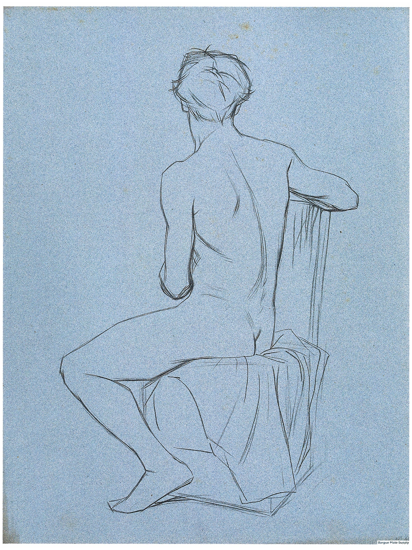 Bargue Plate 3,11. Seated man, rear view. (Homme assis de dos.)