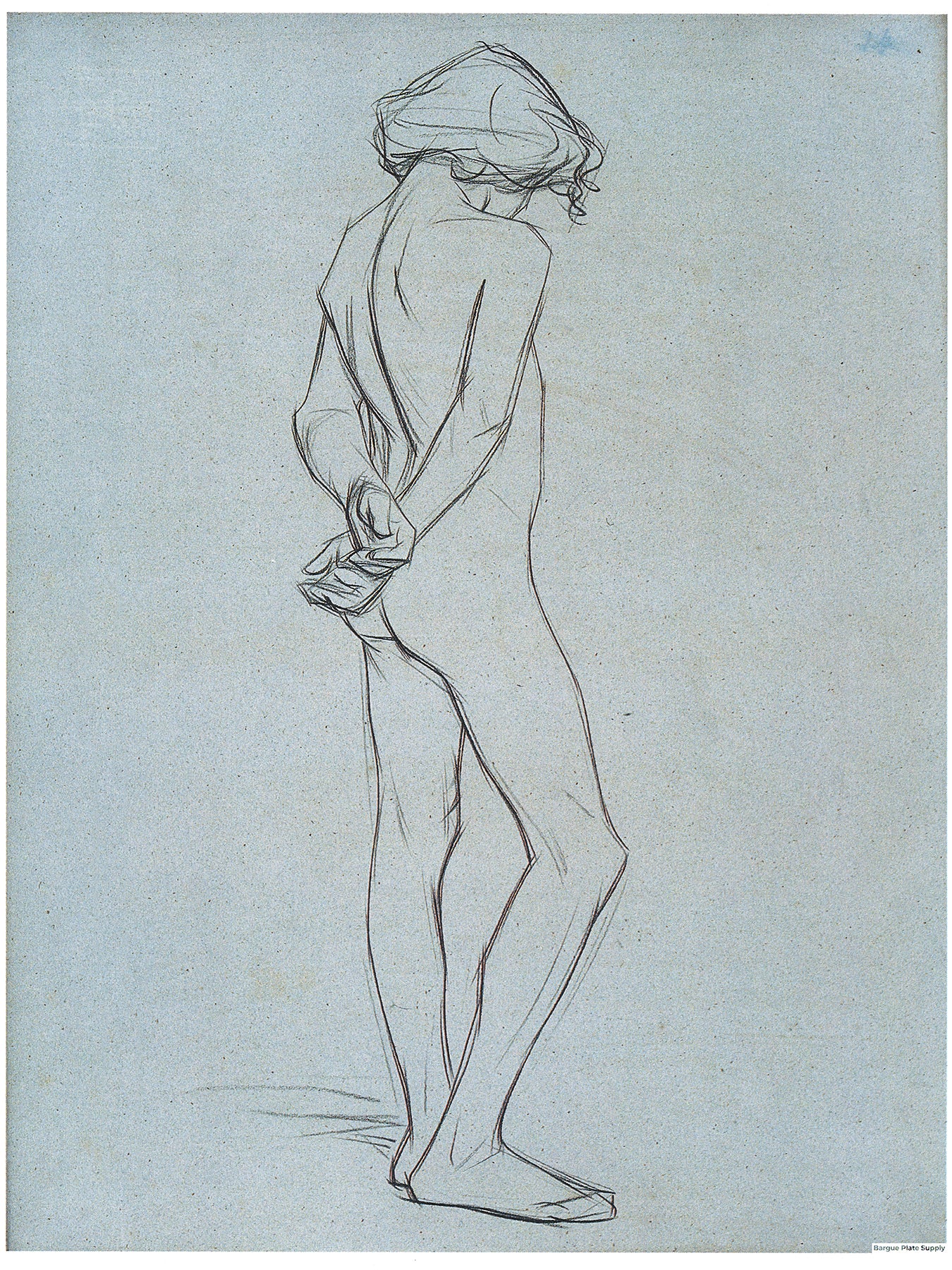 Bargue Plate 3,14. Standing young man turning his back, hands crossed behind him. (Jeune garçon debout toumant le dos, mains croisées dans le dos.)