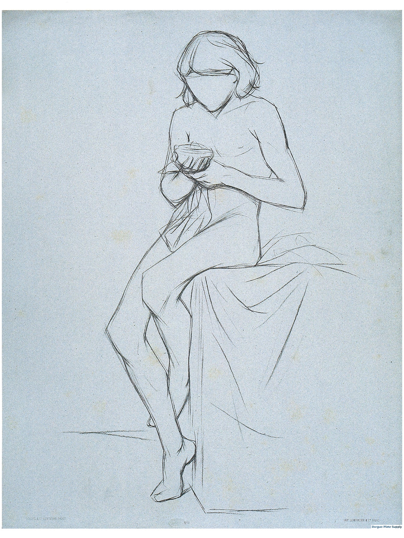 Bargue Plate 3,17. Seated young boy, holding an object in front of him in his hands. (Jeune garçon assis, tenant un objct devant lui dans ses mains.)