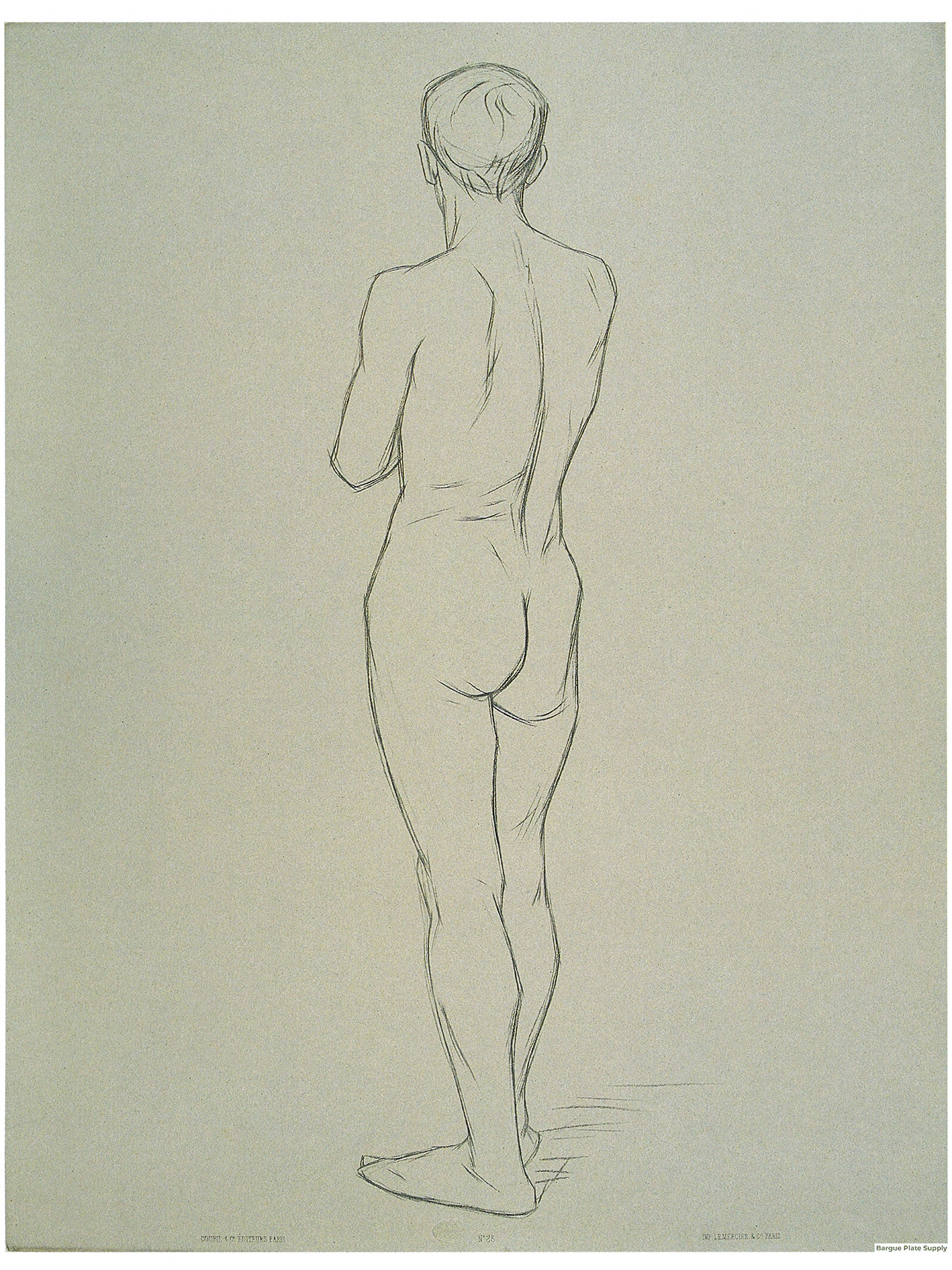 Bargue Plate 3,25. Standing man, seen from behind. (Homme debout de dos.)