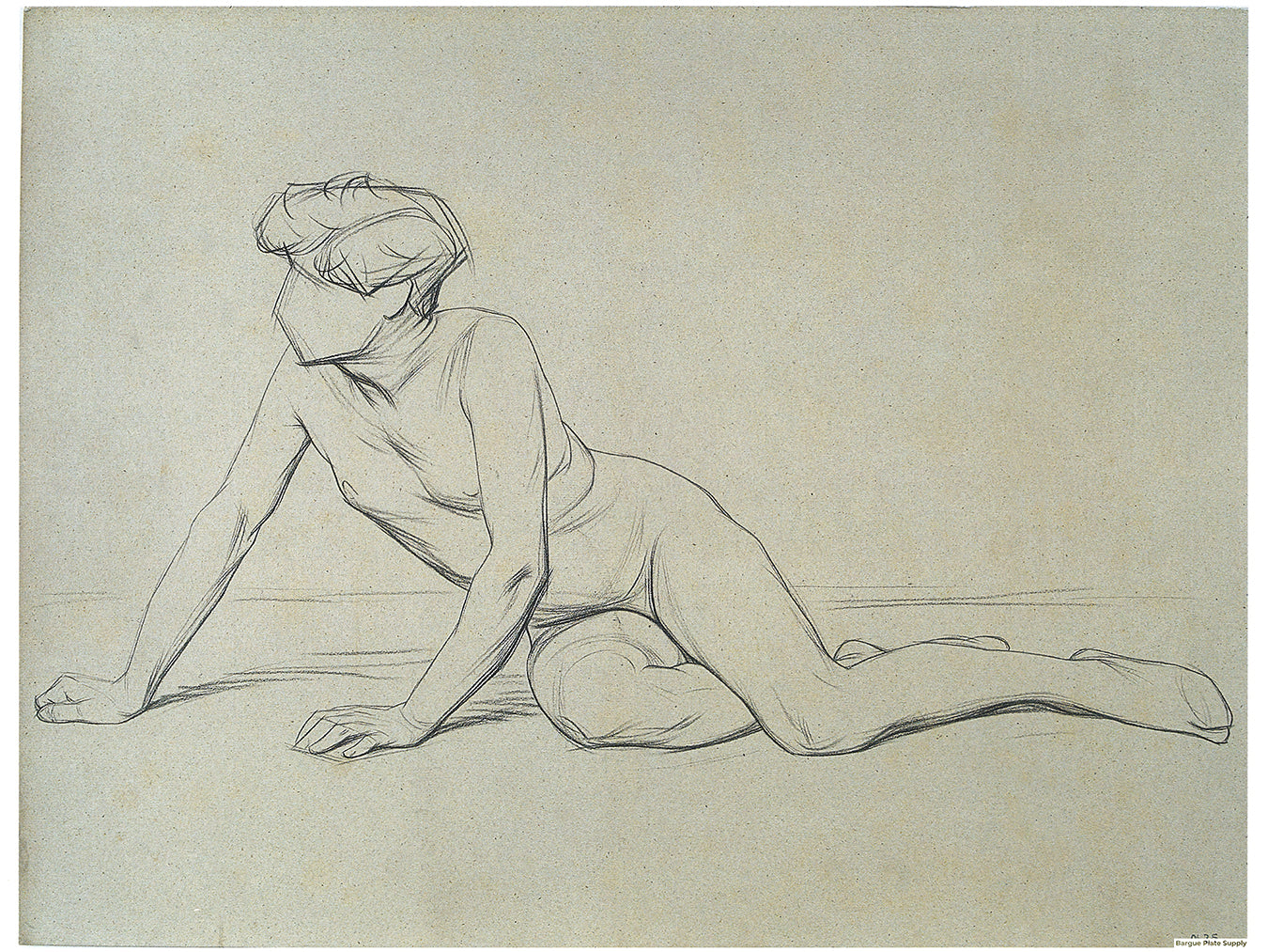 Bargue Plate 3,35. Half prone man, holding himself up on his hands. (Homme presque allongé se soutenant de ses bras.)