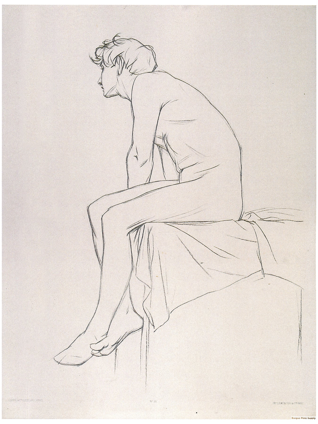 Bargue Plate 3,50. Seated man, left profile, slightly leaning toward the right. (Homme assis, profil gauche, légèrement penché sur la droite.)