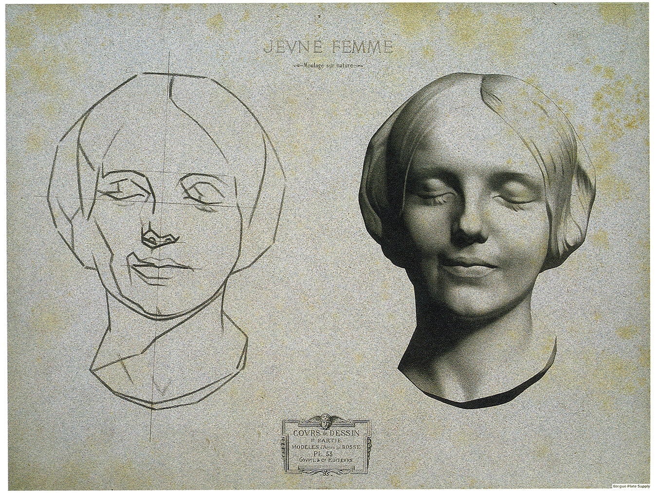 Bargue Plate 1, 53. Young Woman. Life Cast (Jeune Femme. Moulage Sur Nature)