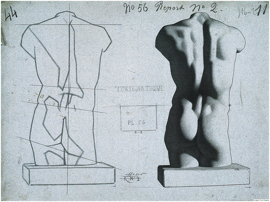 Bargue Plate 1, 56. Male Torso, Back View (Torse d'homme, Vu de Dos)