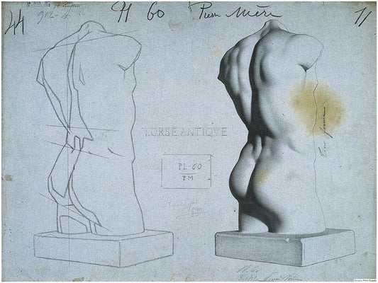 Bargue Plate 1, 60. Male Torso, Three-Quarter View (Torse d'homme, Vu de Trois Quarts)