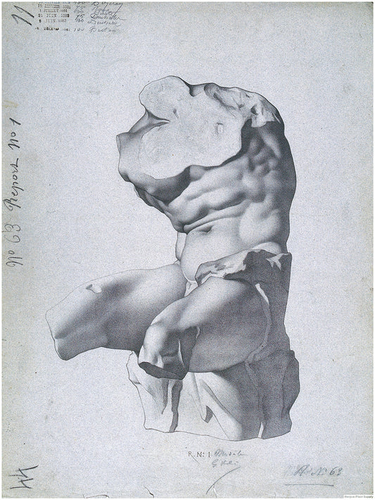 Bargue Plate 1, 63. The Belvedere Torso, Front View (Le Torse du Belvédère, Vu de Face)