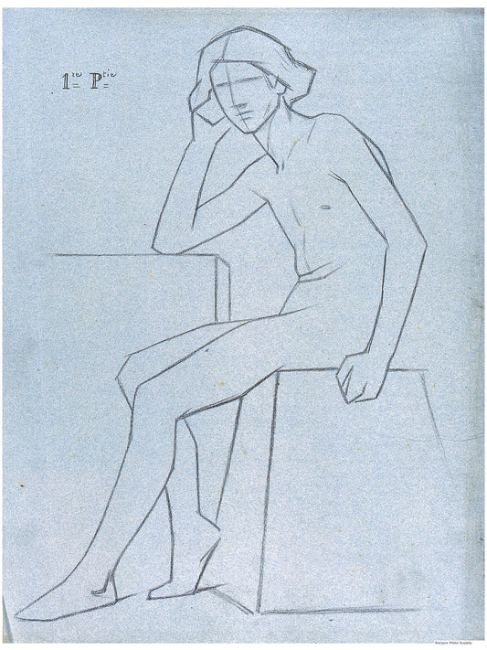 Bargue Plate 3,1. Young man, leaning on his right elbow. (Jeune homme, accoudé sur le bras droit.)