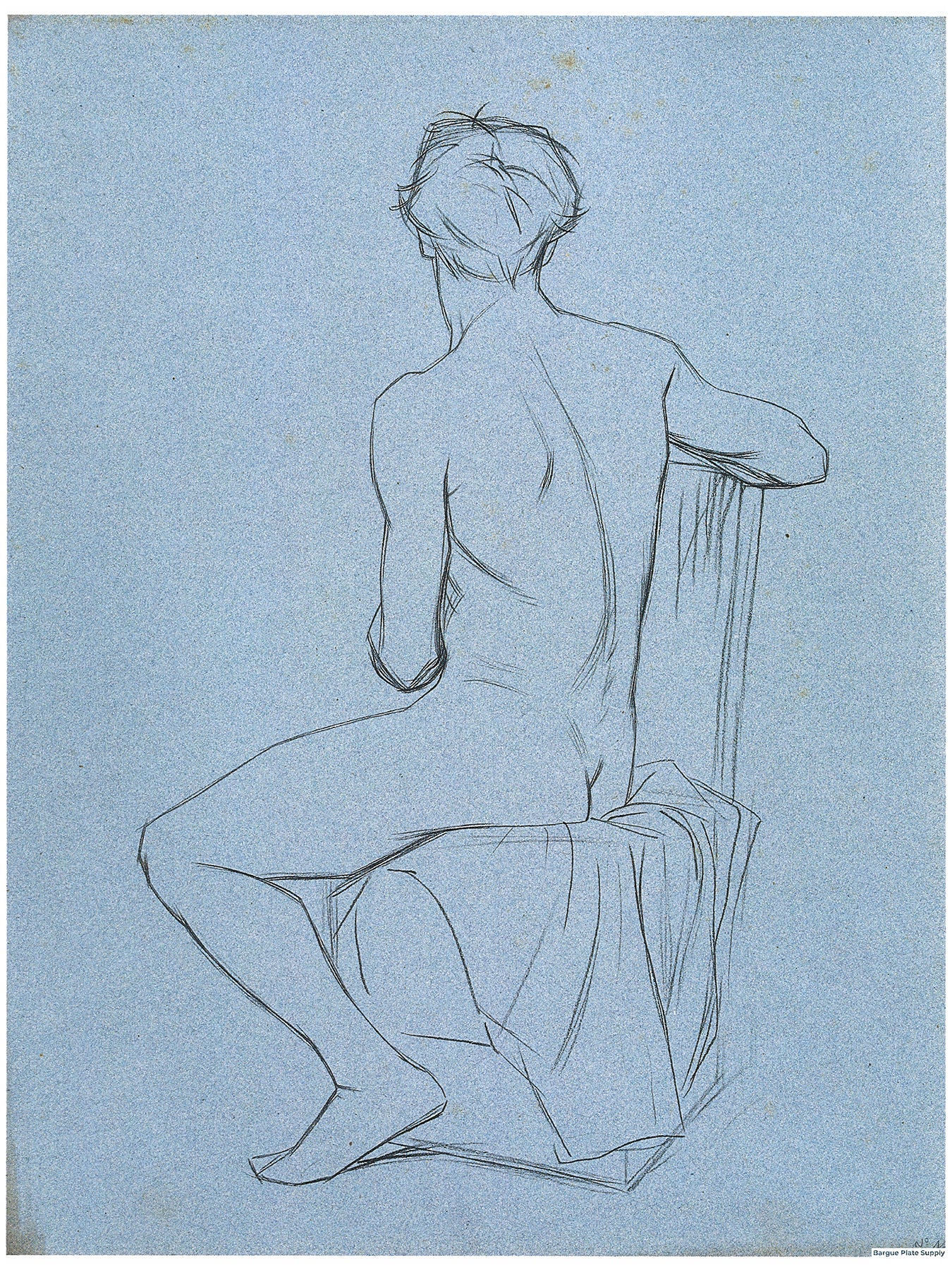 Bargue Plate 3,11. Seated man, rear view. (Homme assis de dos.)