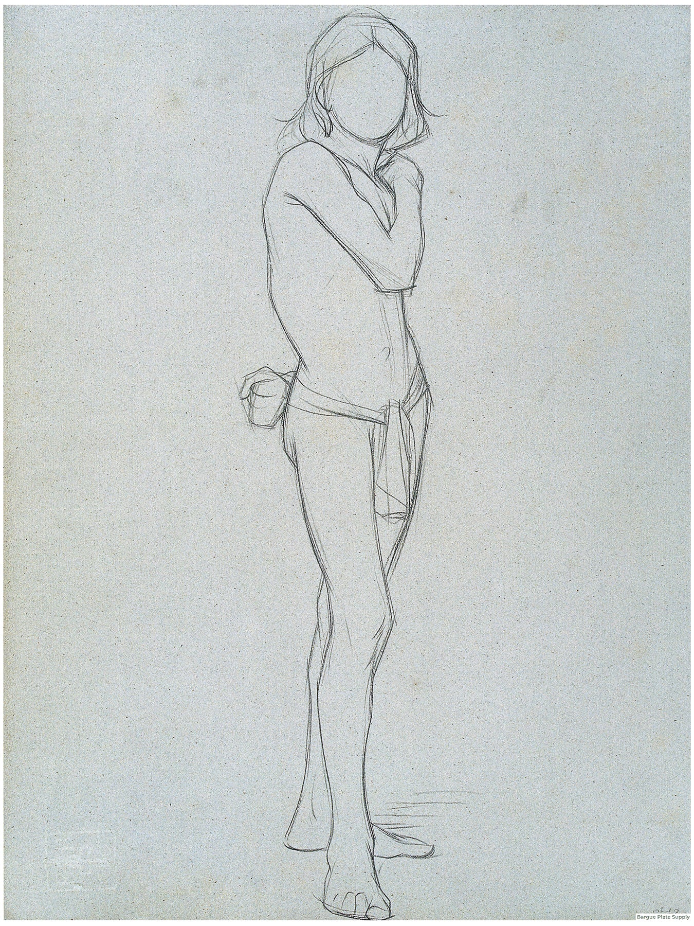 Bargue Plate 3,12. Standing young man, right hand on left shoulder. (Jeune homme debout, main guache sur épaule droite.)