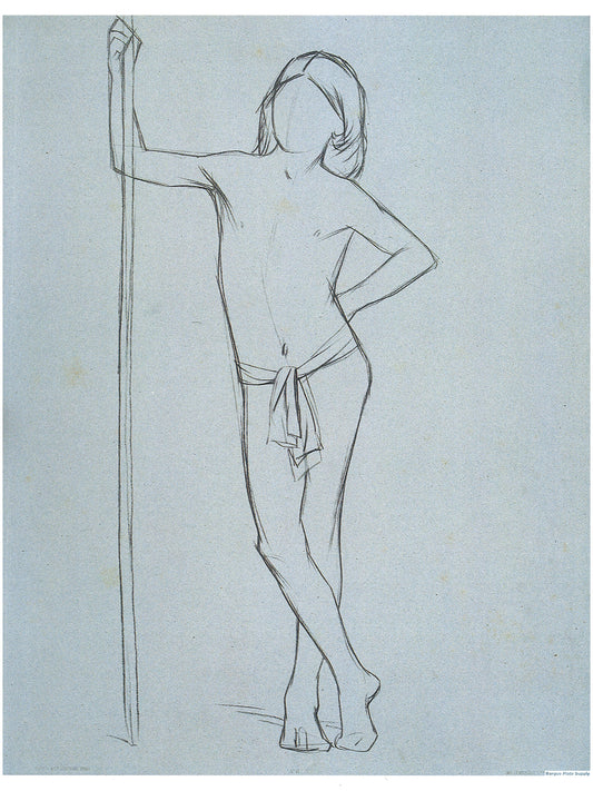 Bargue Plate 3,13. Standing young boy holding a pole, legs crossed. (Jeune garçon Jeune garçon tenant un bâton, jambes croisées.)