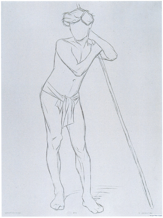 Bargue Plate 3,18. Standing young man leaning on a pole. (Jeune homme deboul appuyé sur un bâton.)