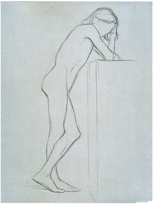 Bargue Plate 3,2. Young boy, standing while leaning on a box. (Jeune garçon, debout accoudé à un mur.)