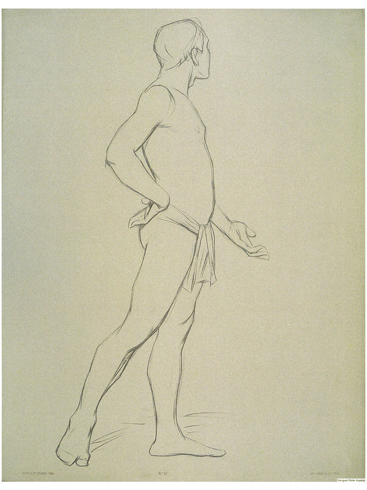 Bargue Plate 3,27. Stranding man, in profile, holding out his open left hand. (Homme debout de profil tendant le main gauche ouverte.)