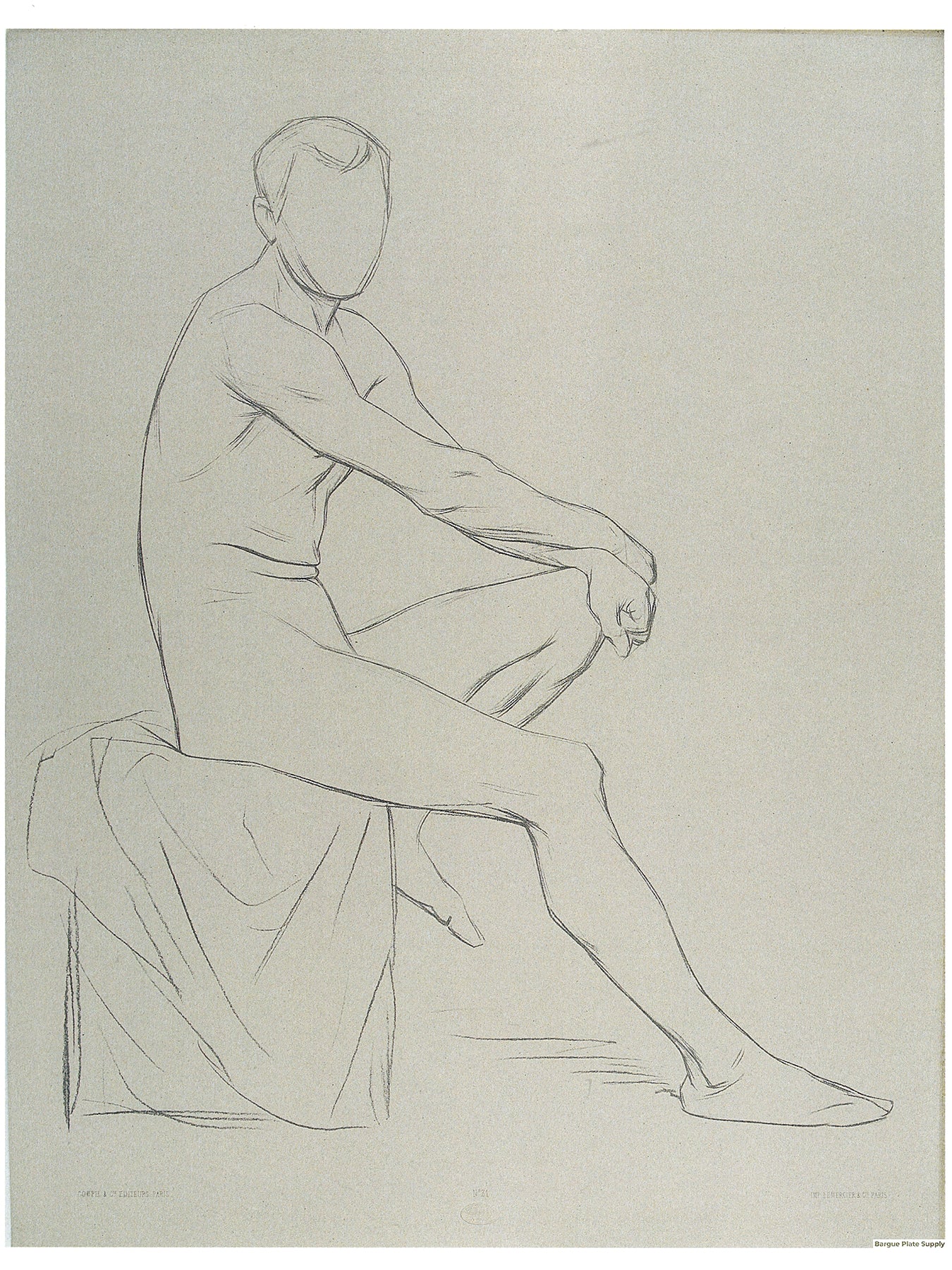 Bargue Plate 3,31. Seated man in profile, his hands crossed on his left knee. (Homme assis en profil, les mains croisées sur genou gauche.)