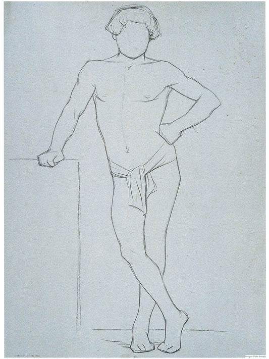 Bargue Plate 3,4. Standing young man, leaning on a box, front view. (Jeune homme debout de face, appuyé sur un mur.)