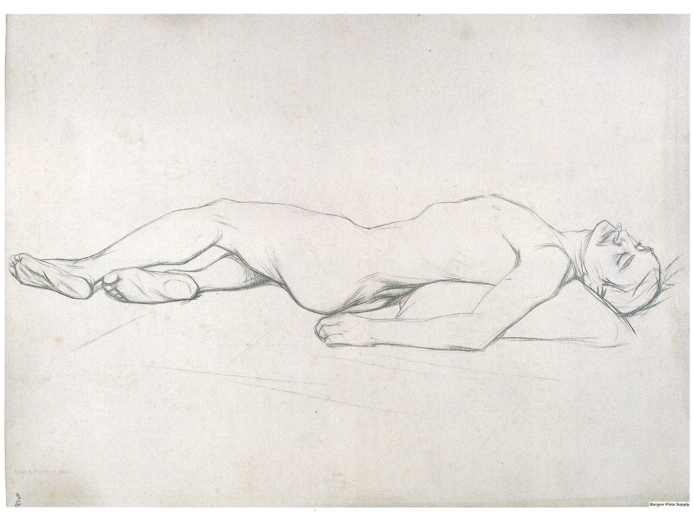 Bargue Plate 3,52. Supine man, a pillow under his back. (Homme allongé, coussin sous le dos.)